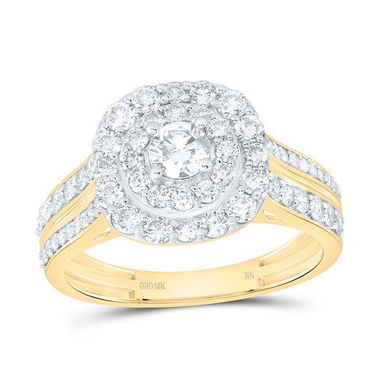 10K Yellow Gold 1 Cttw Natural Diamond  1/4 Cttw Center Round Cushion Double Halo Engagement Ring