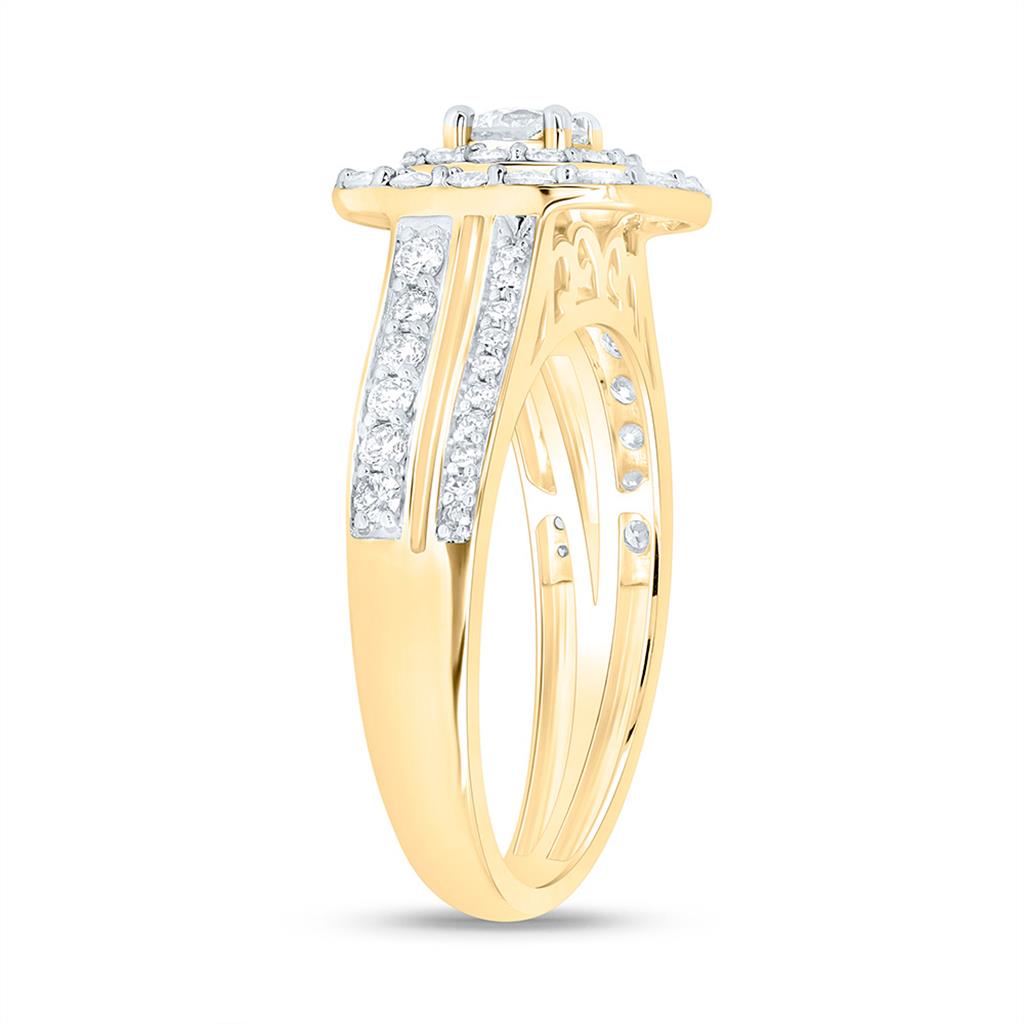 10K Yellow Gold 1 Cttw Natural Diamond  1/4 Cttw Center Round Cushion Double Halo Engagement Ring