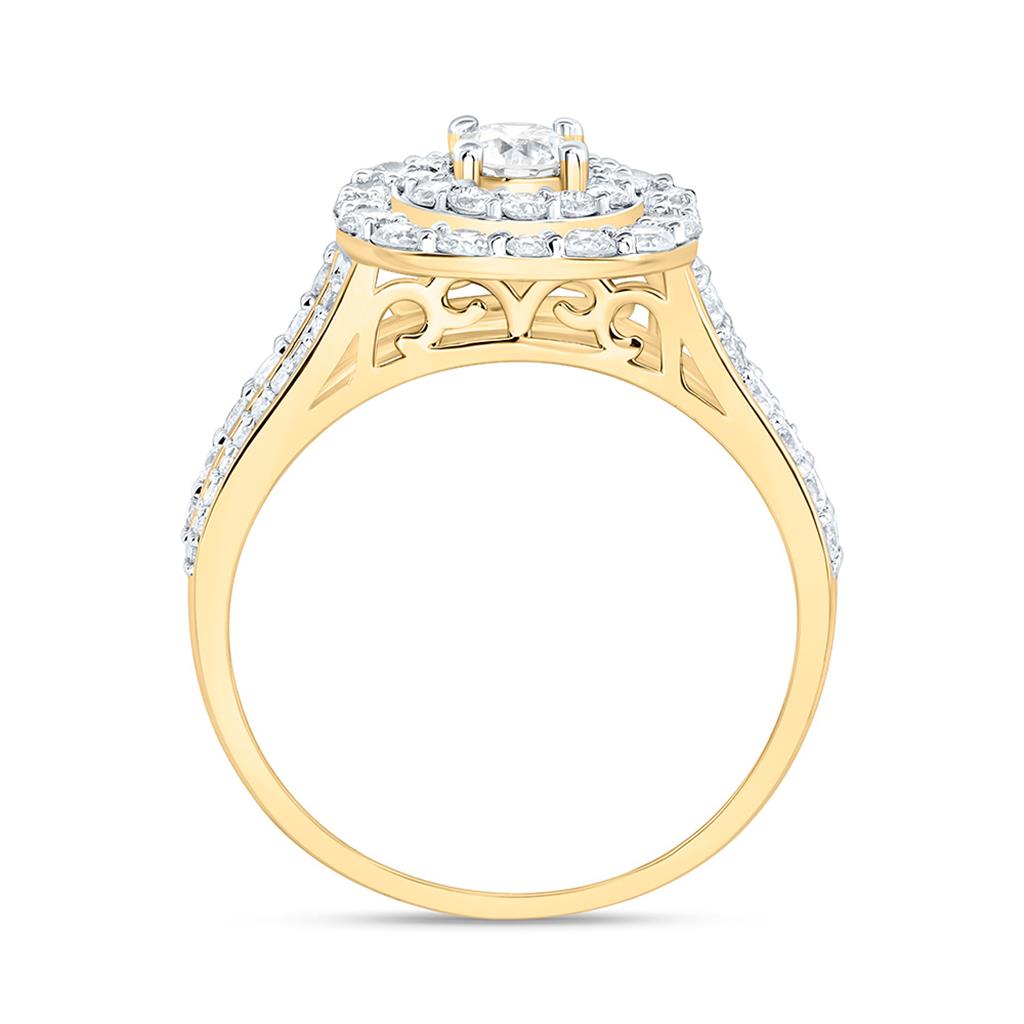 10K Yellow Gold 1 Cttw Natural Diamond  1/4 Cttw Center Round Cushion Double Halo Engagement Ring