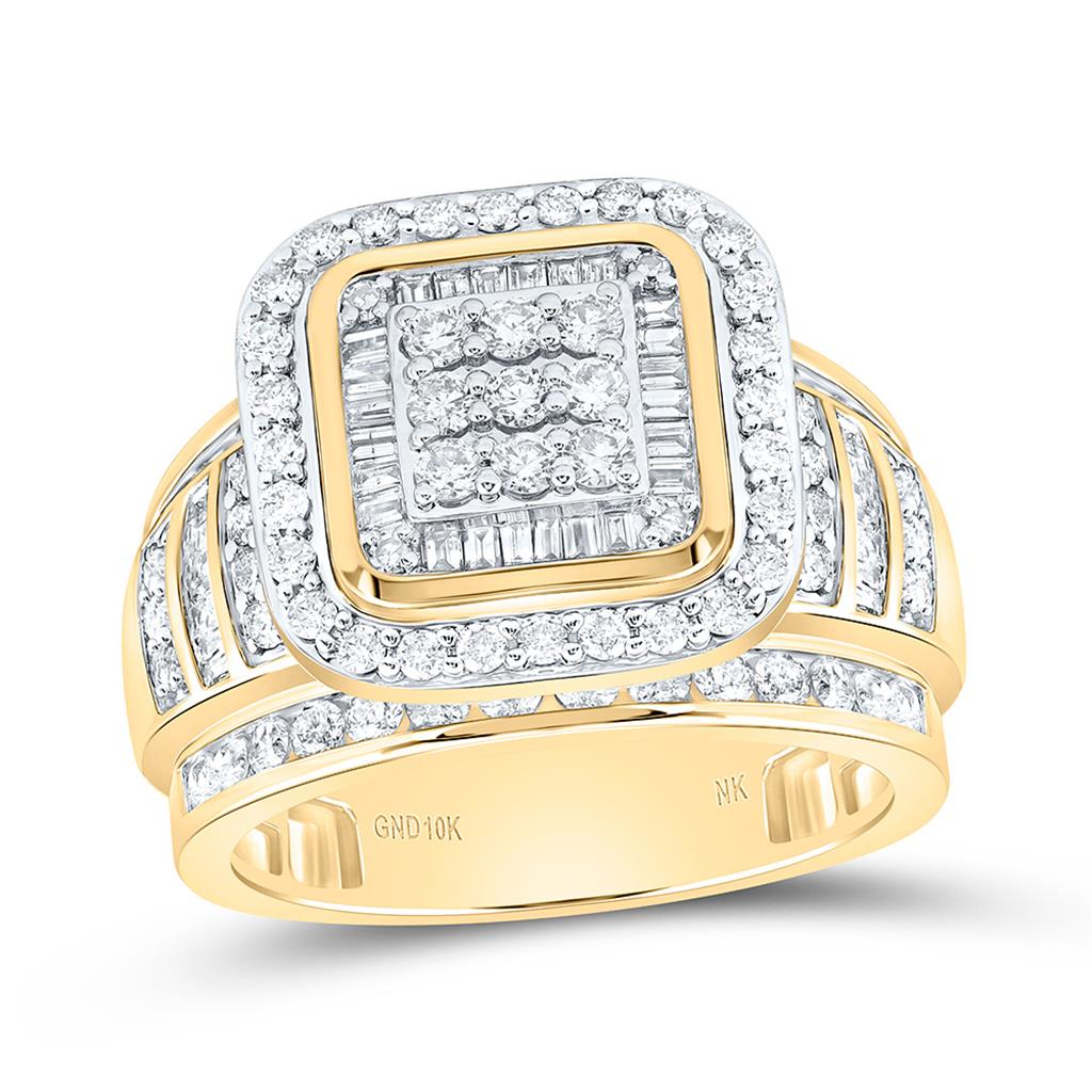 10K Yellow Gold 1 5/8 Cttw Natural Diamond Fashion Cushion Ring