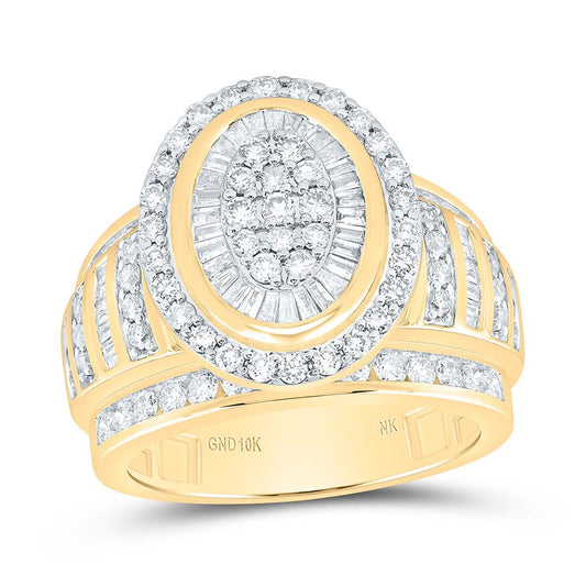 10K Yellow Gold 1 1/2 Cttw Natural Diamond Fashion Oval Ring