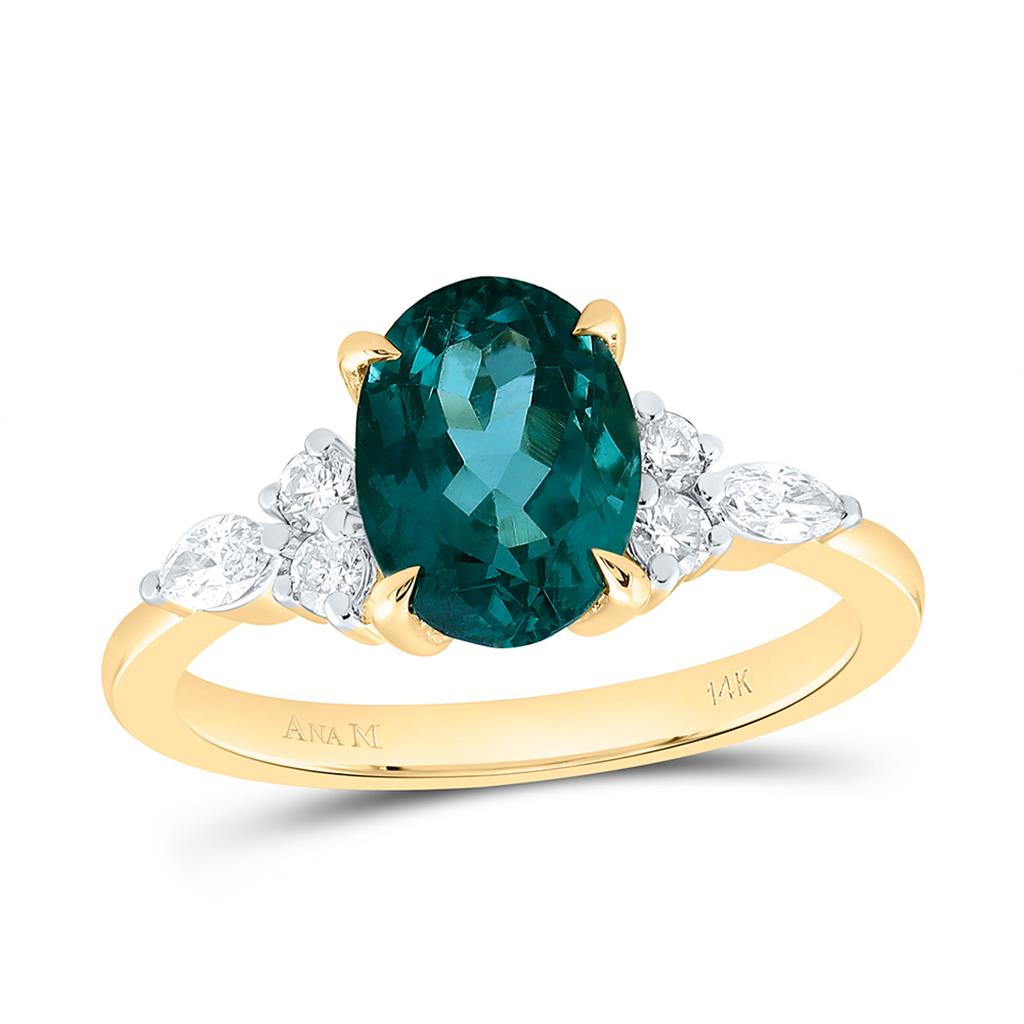 14K Yellow Or Rose Gold 1/4 Cttw Natural Diamond Ana M 9 x 7 Mm Natural Gem Oval Ring