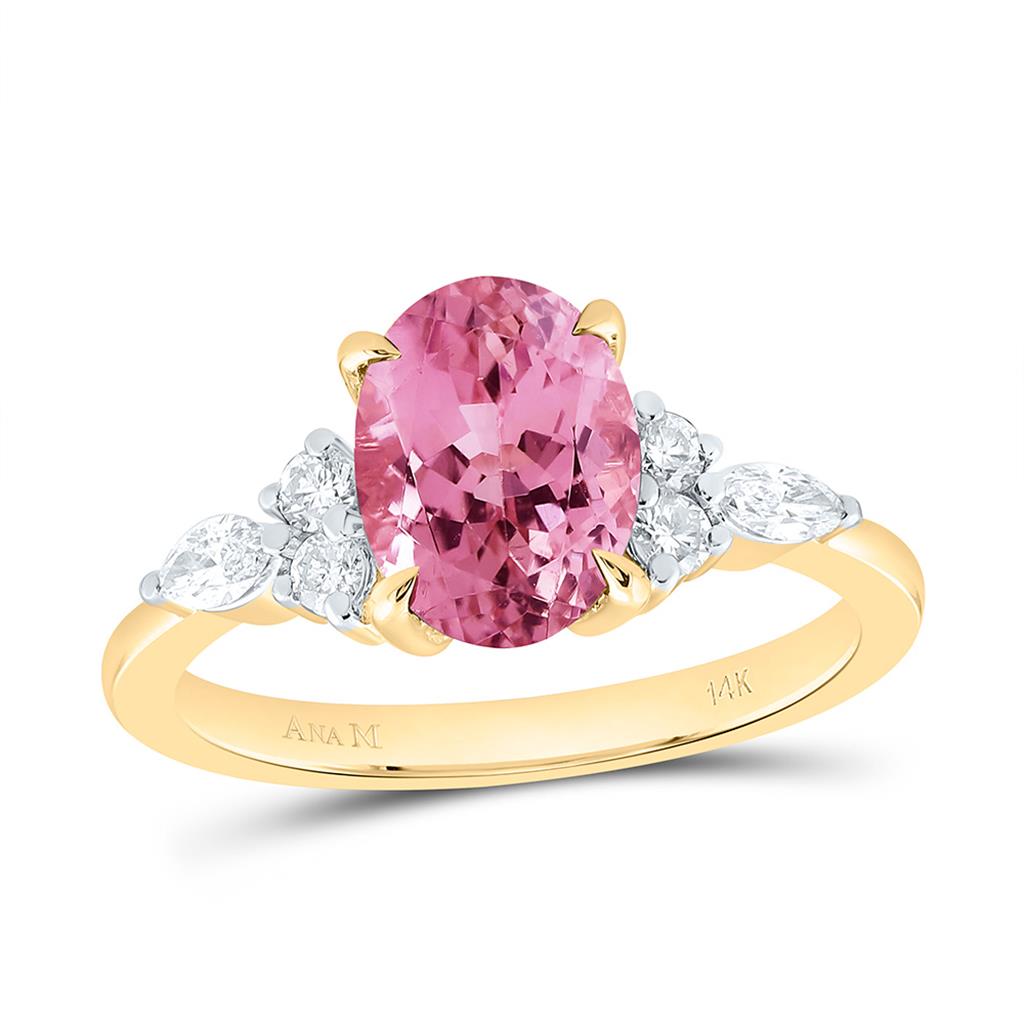 14K Yellow Or Rose Gold 1/4 Cttw Natural Diamond Ana M 9 x 7 Mm Natural Gem Oval Ring