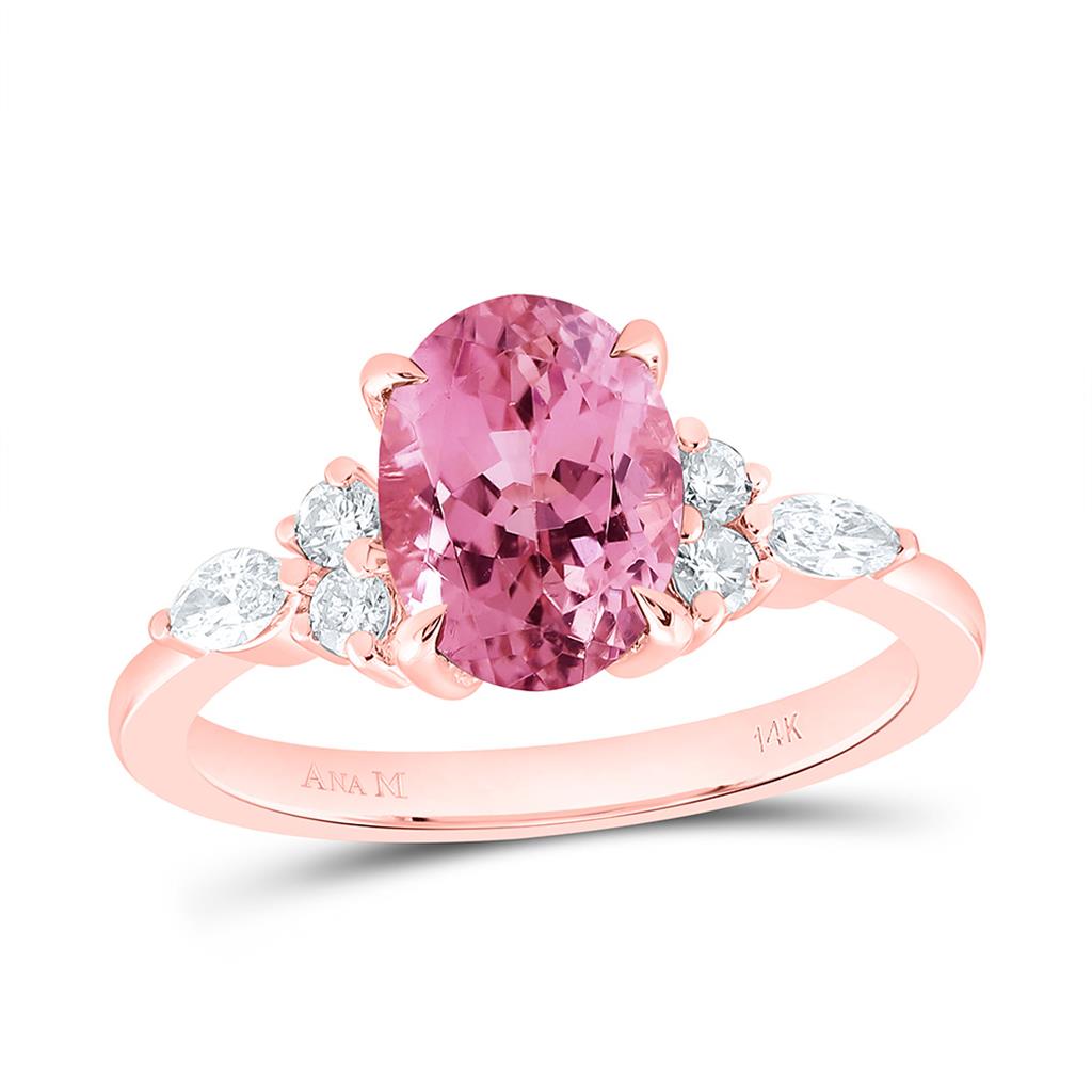 14K Yellow Or Rose Gold 1/4 Cttw Natural Diamond Ana M 9 x 7 Mm Natural Gem Oval Ring