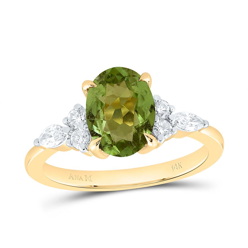 14K Yellow Or Rose Gold 1/4 Cttw Natural Diamond Ana M 9 x 7 Mm Natural Gem Oval Ring