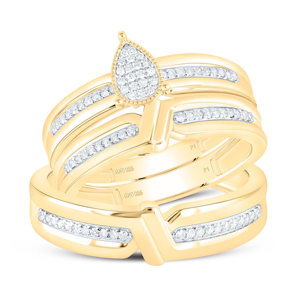 Sterling Silver Yellow Tone 1/4 Cttw Natural Diamond Gift Pear Trio Set