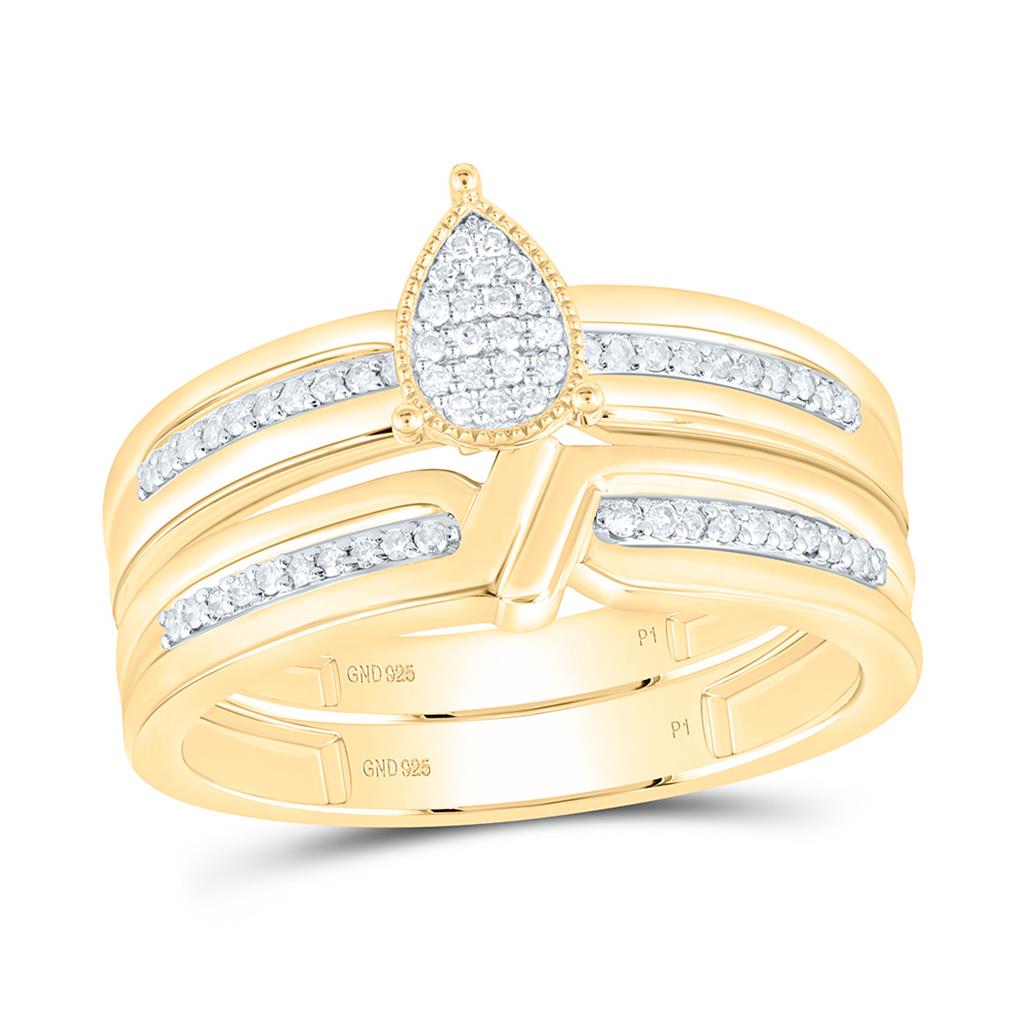 Sterling Silver Yellow Tone 1/4 Cttw Natural Diamond Gift Pear Trio Set