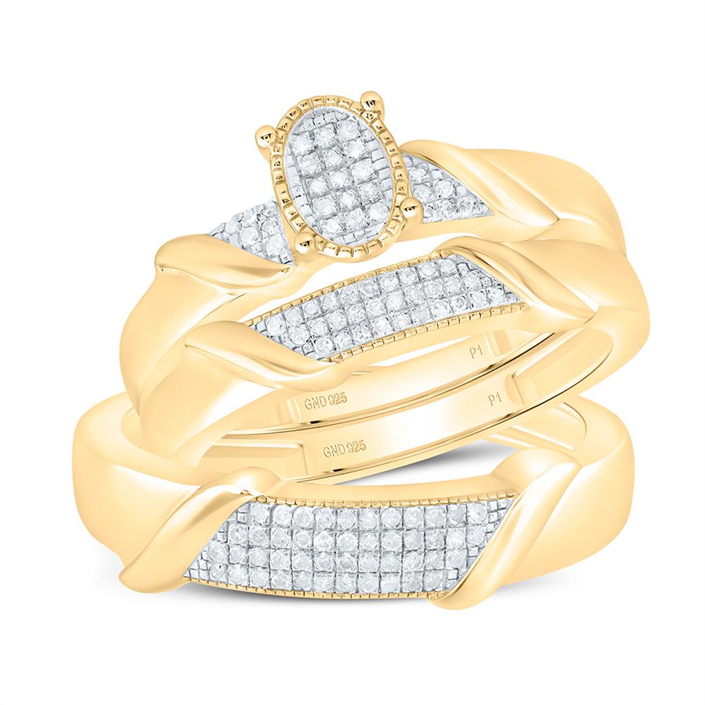 Sterling Silver Yellow Tone 1/4 Cttw Natural Diamond Gift Oval Trio Set