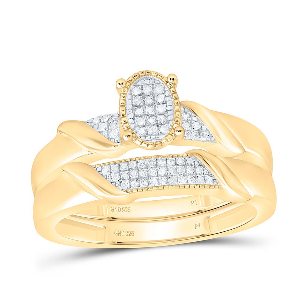 Sterling Silver Yellow Tone 1/4 Cttw Natural Diamond Gift Oval Trio Set