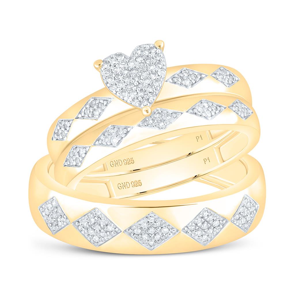 Sterling Silver Yellow Tone 1/4 Cttw Natural Diamond Gift Heart Trio Set