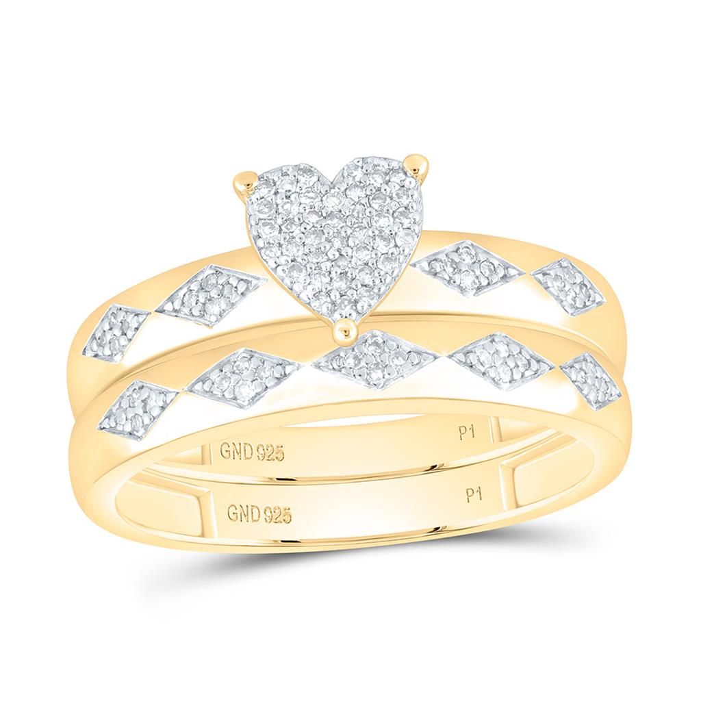Sterling Silver Yellow Tone 1/4 Cttw Natural Diamond Gift Heart Trio Set