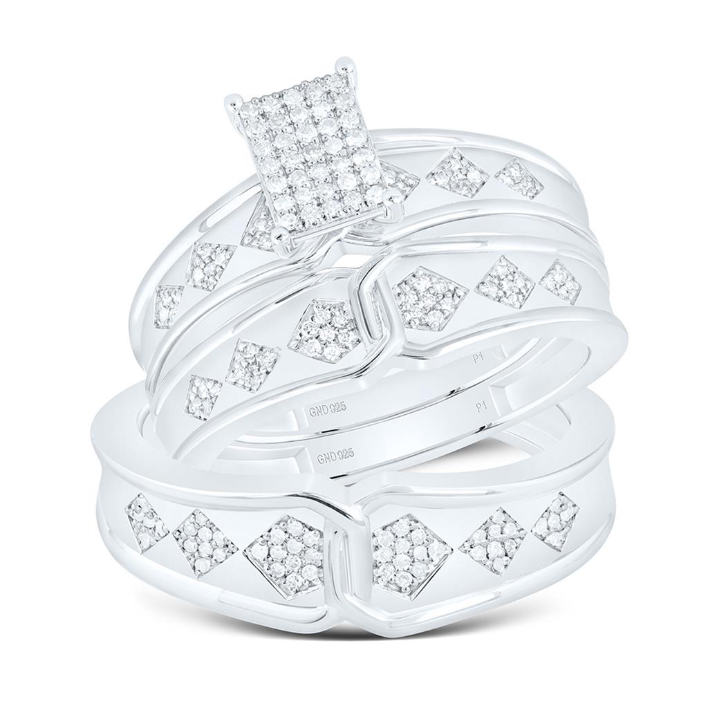 Sterling Silver 1/3 Cttw Natural Diamond Gift Emerald Trio Set