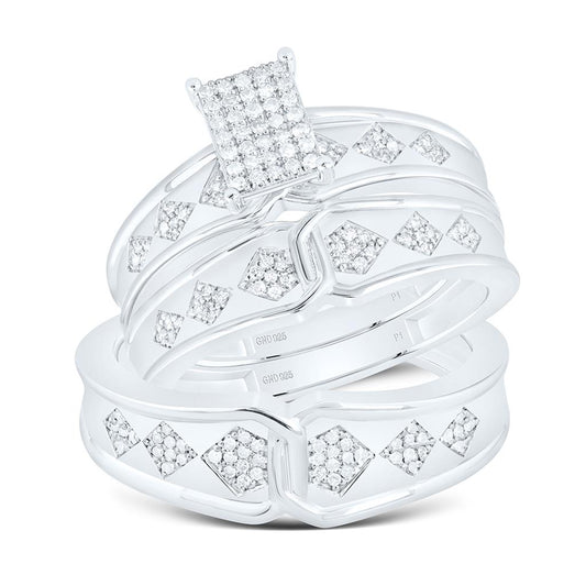 Sterling Silver 1/3 Cttw Natural Diamond Gift Emerald Trio Set