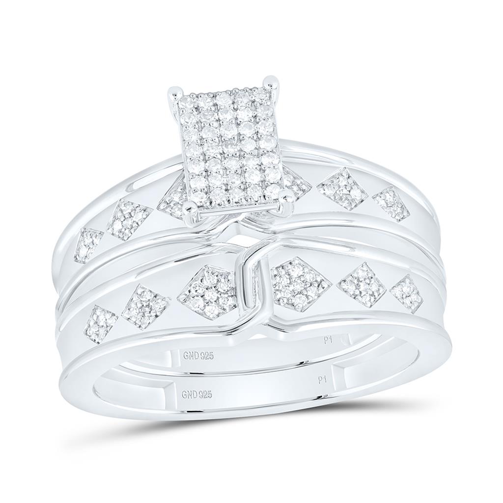Sterling Silver 1/3 Cttw Natural Diamond Gift Emerald Trio Set
