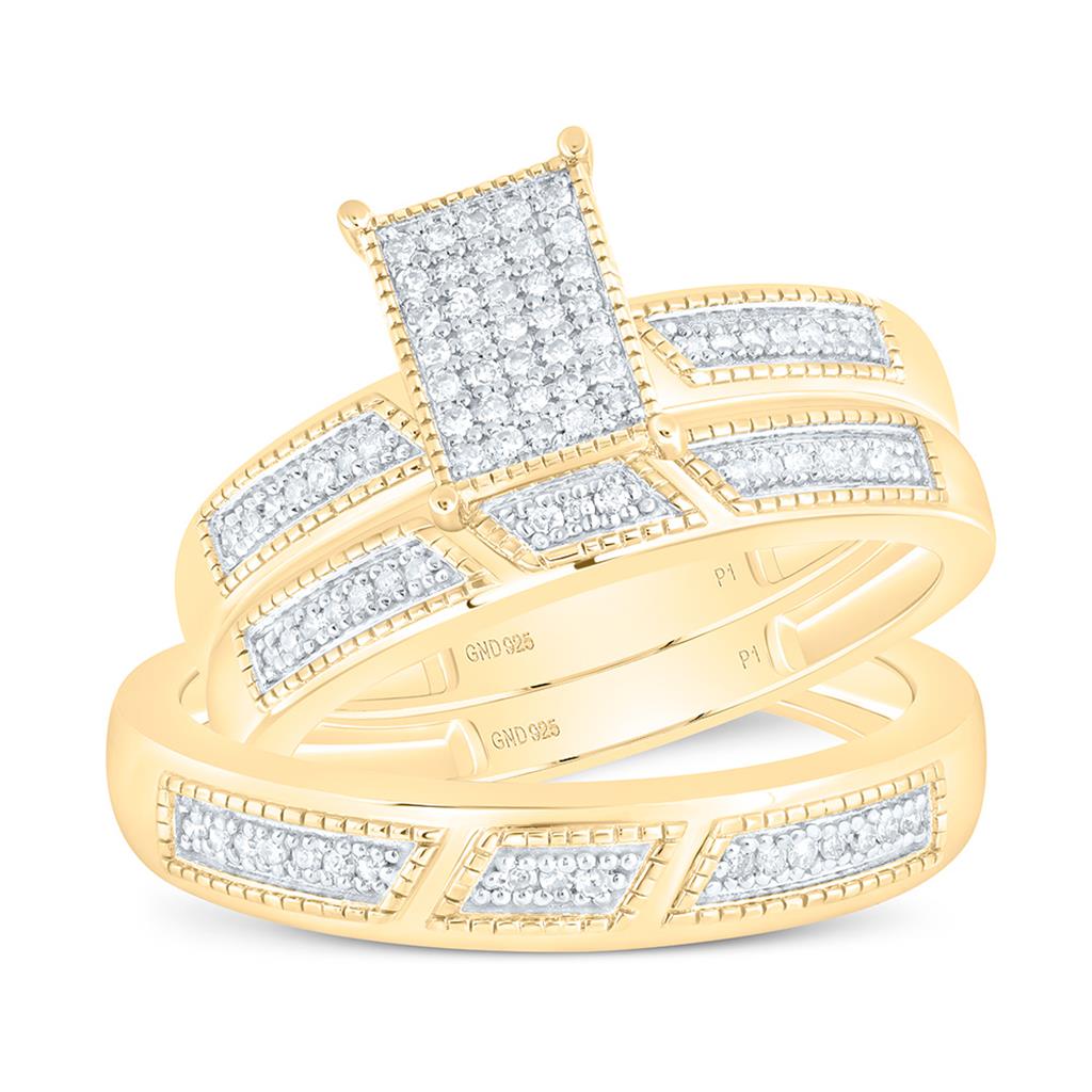 Sterling Silver Yellow Tone 1/4 Cttw Natural Diamond Gift Emerald Trio Set