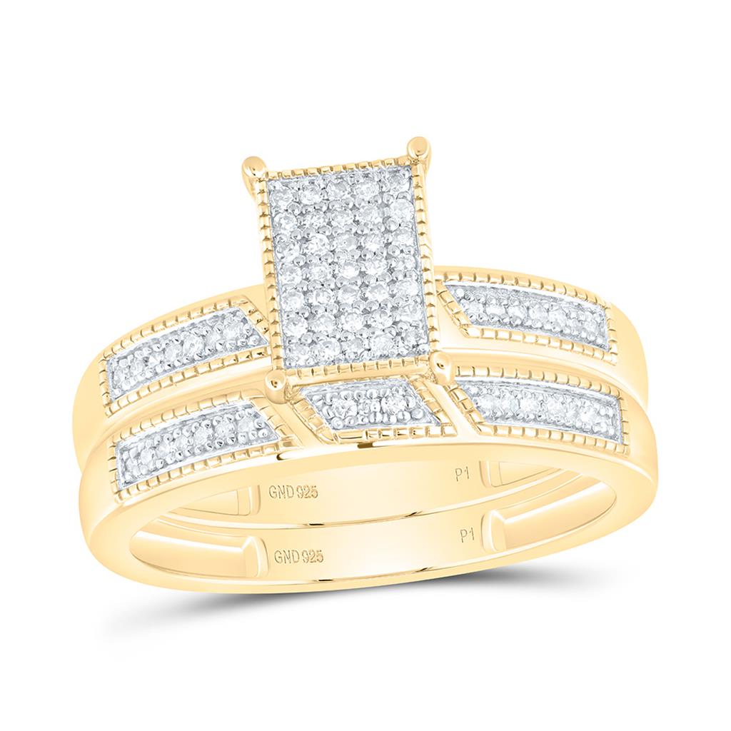 Sterling Silver Yellow Tone 1/4 Cttw Natural Diamond Gift Emerald Trio Set