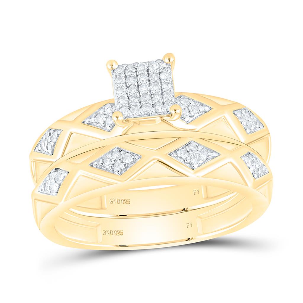 Sterling Silver Yellow Tone 1/3 Cttw Natural Diamond Gift Square Trio Set