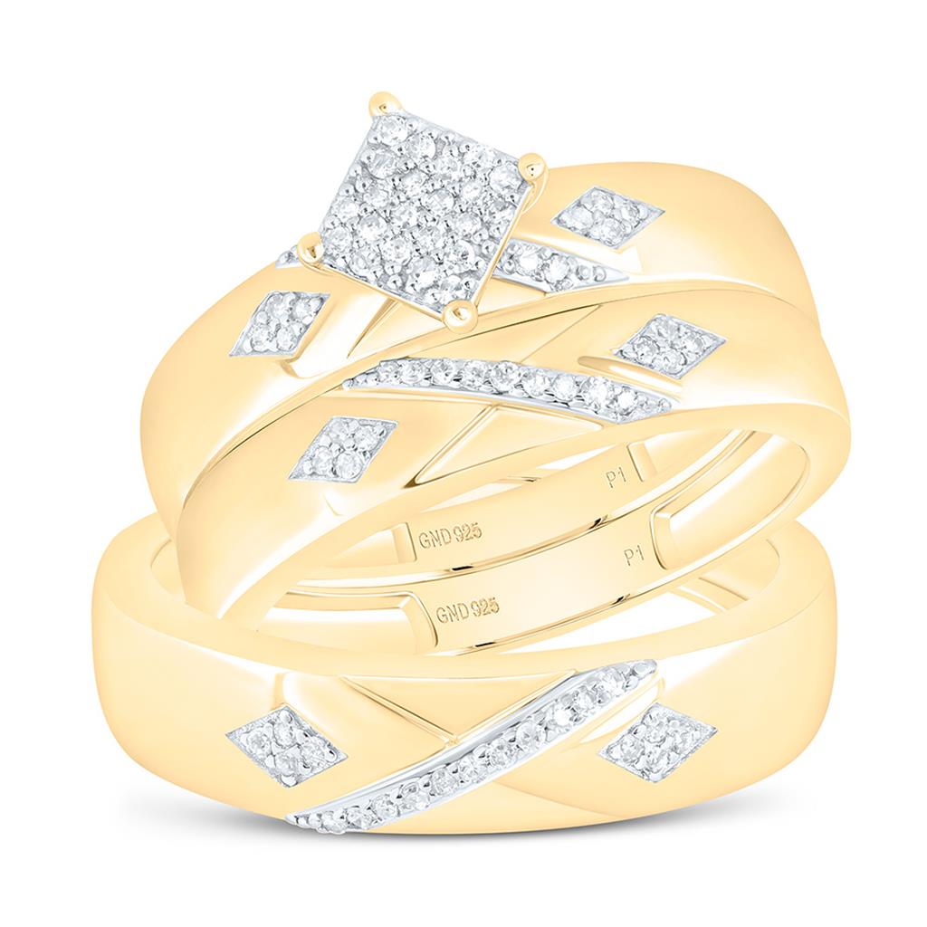 Sterling Silver Yellow Tone 1/4 Cttw Natural Diamond Gift Square Trio Set