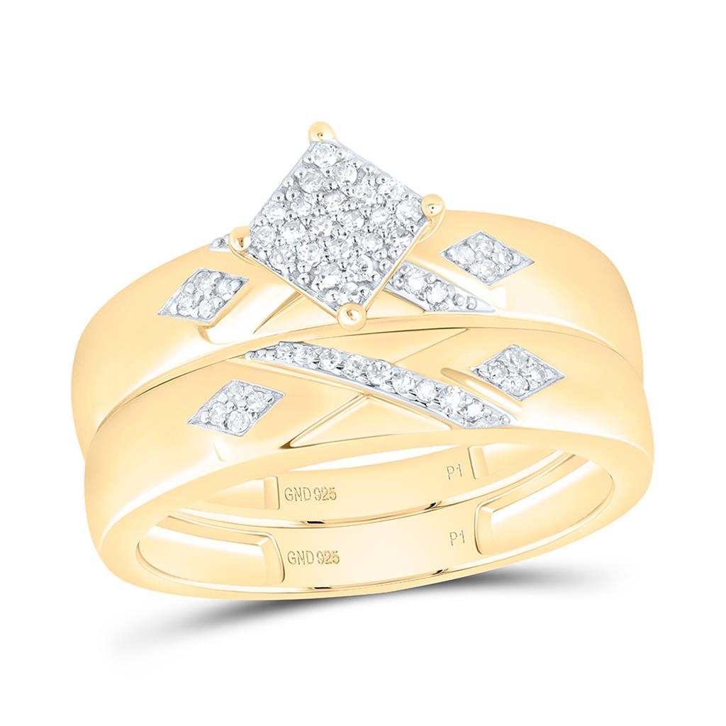 Sterling Silver Yellow Tone 1/4 Cttw Natural Diamond Gift Square Trio Set