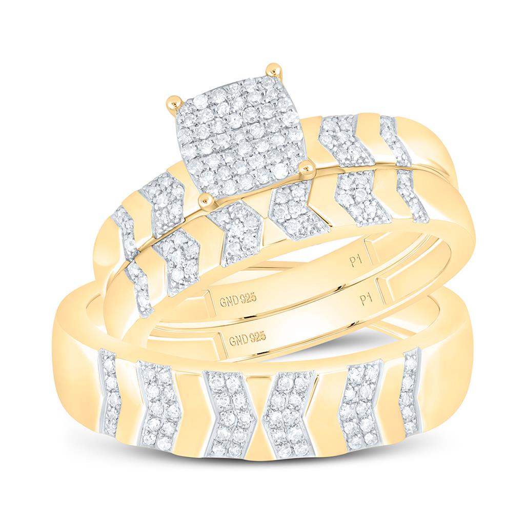 Sterling Silver Yellow Tone 1/3 Cttw Natural Diamond Gift Cushion Trio Set