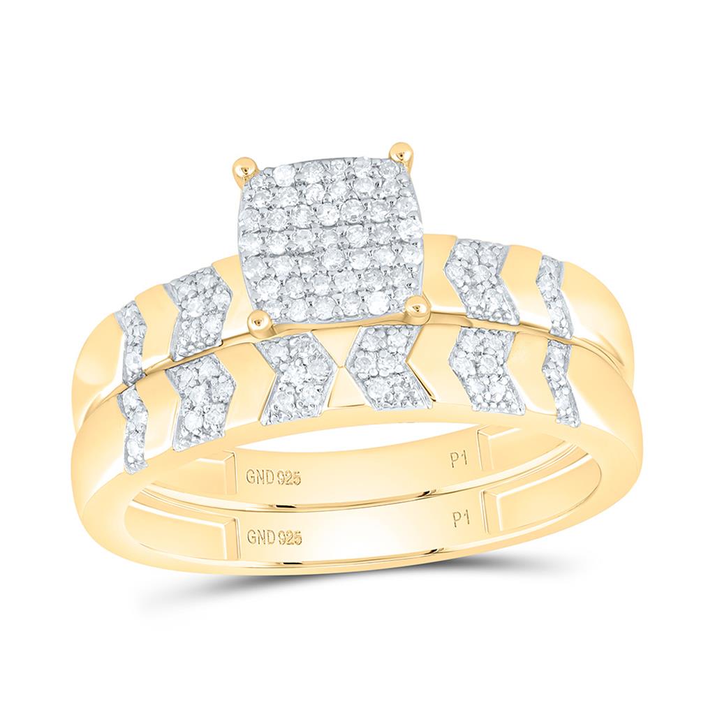 Sterling Silver Yellow Tone 1/3 Cttw Natural Diamond Gift Cushion Trio Set