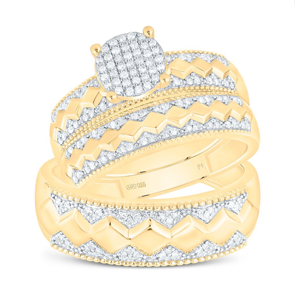 Sterling Silver Yellow Tone 1/3 Cttw Natural Diamond Gift Round Trio Set