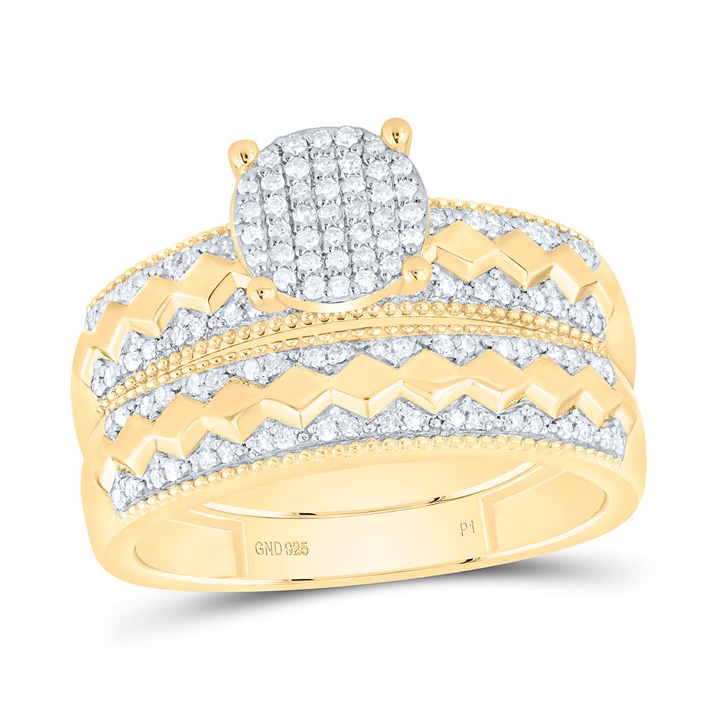 Sterling Silver Yellow Tone 1/3 Cttw Natural Diamond Gift Round Trio Set