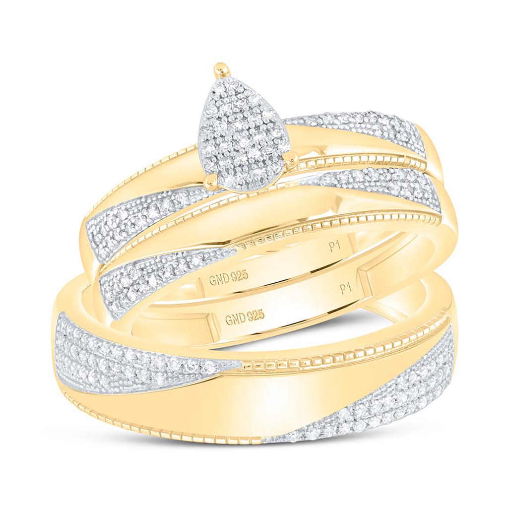 Sterling Silver Yellow Tone 1/4 Cttw Natural Diamond Gift Pear  Trio Set