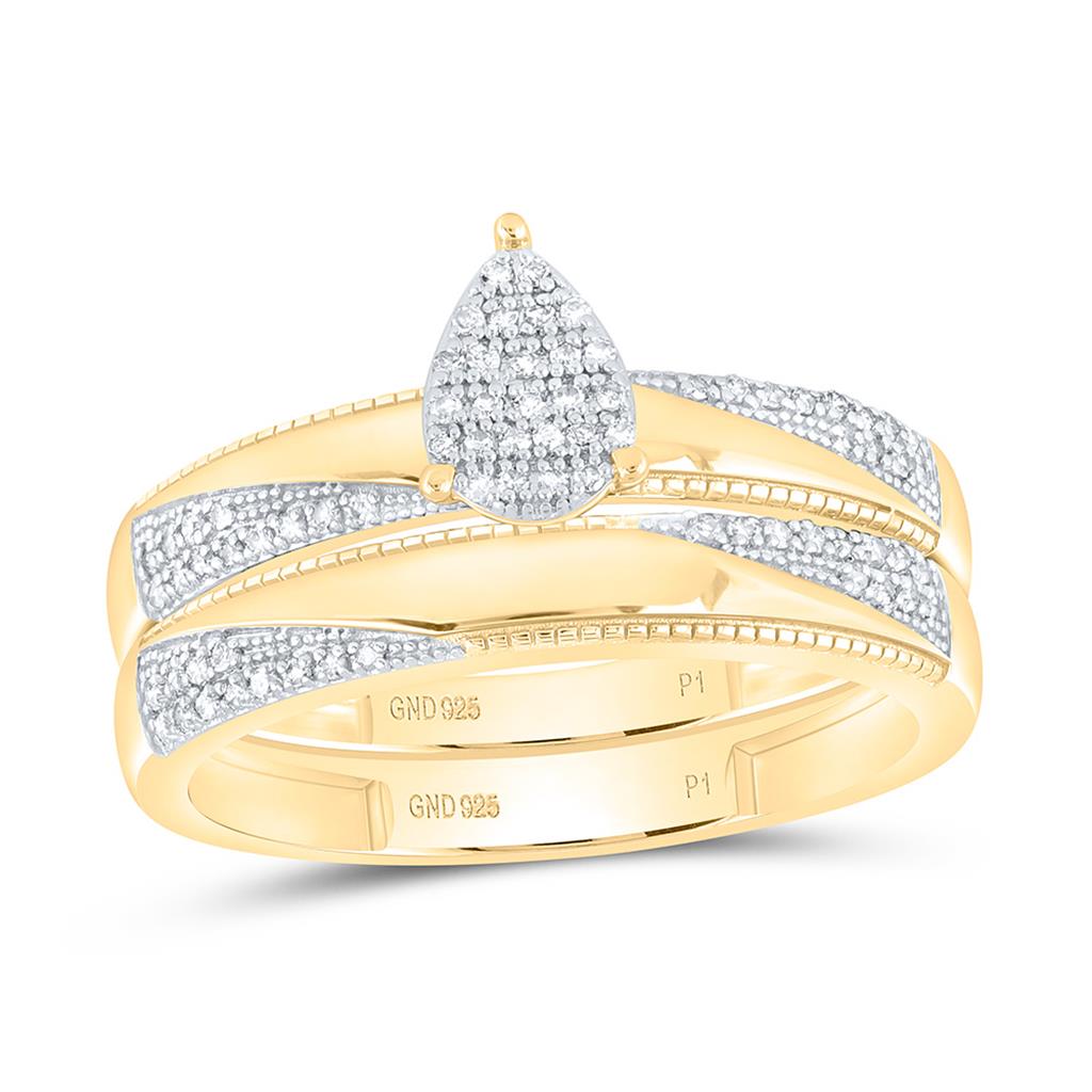 Sterling Silver Yellow Tone 1/4 Cttw Natural Diamond Gift Pear  Trio Set