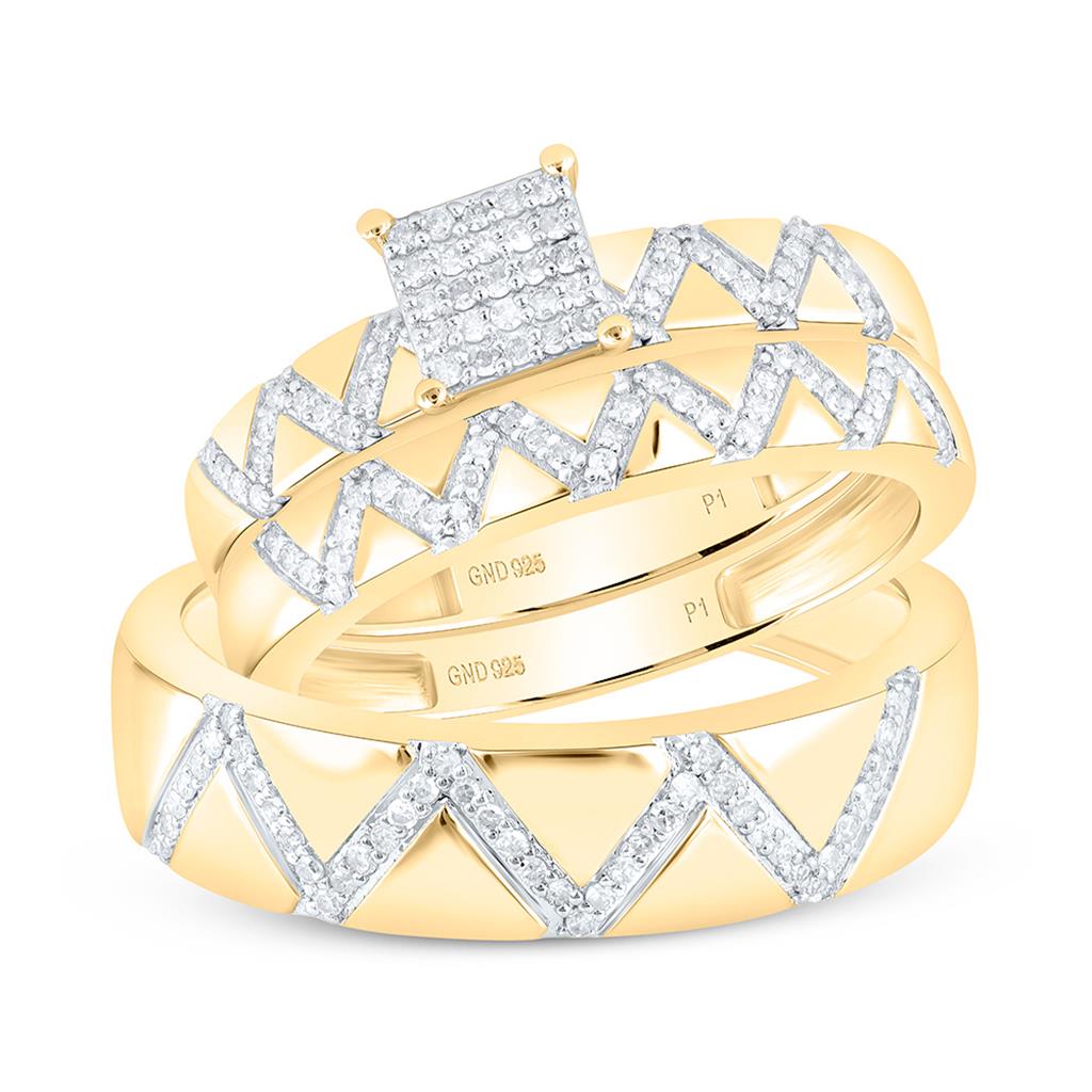 Sterling Silver Yellow Tone 1/3 Cttw Natural Diamond Gift Square Trio Set