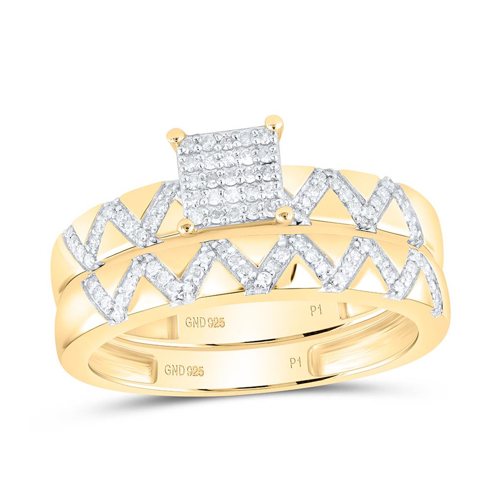 Sterling Silver Yellow Tone 1/3 Cttw Natural Diamond Gift Square Trio Set