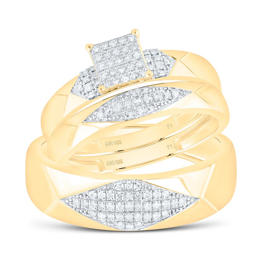 Sterling Silver Yellow Tone 1/4 Cttw Natural Diamond Gift Square Trio Set