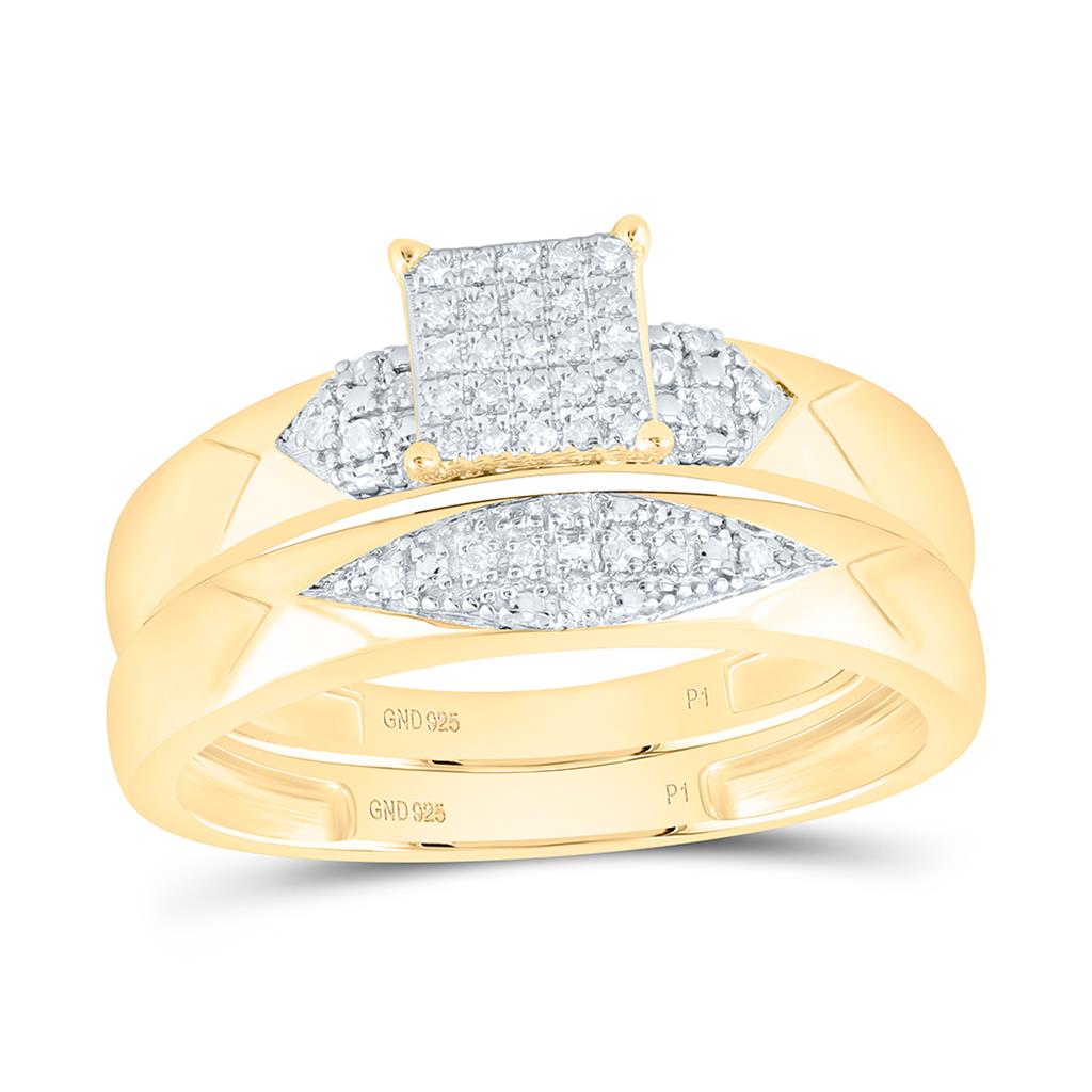 Sterling Silver Yellow Tone 1/4 Cttw Natural Diamond Gift Square Trio Set