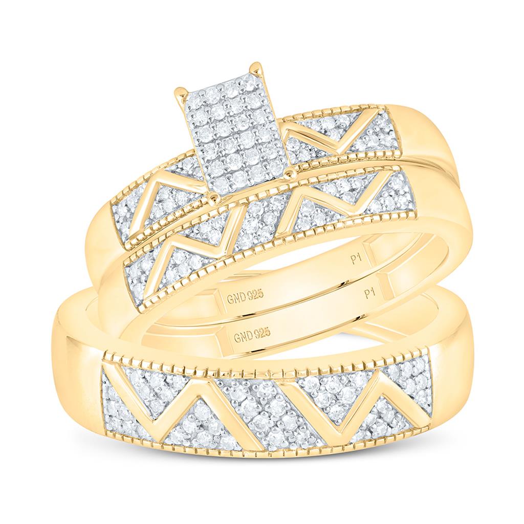 Sterling Silver Yellow Tone 1/3 Cttw Natural Diamond Gift Emerald Trio Set