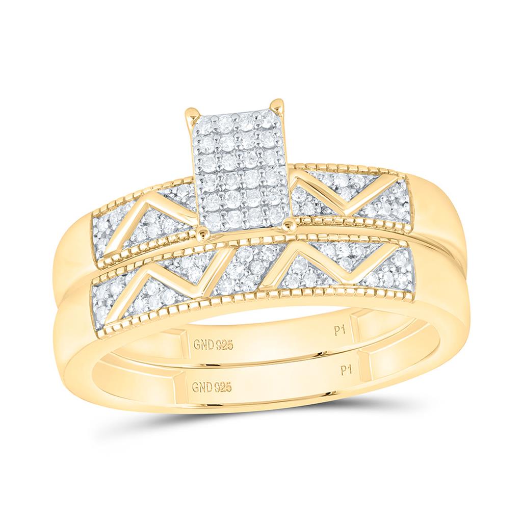Sterling Silver Yellow Tone 1/3 Cttw Natural Diamond Gift Emerald Trio Set
