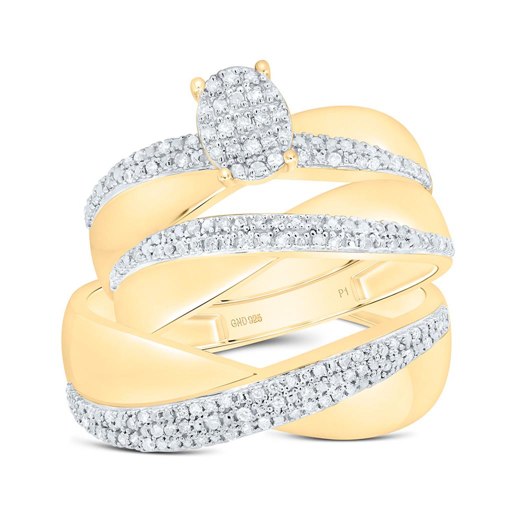 Sterling Silver Yellow Tone 1/3 Cttw Natural Diamond Gift Oval Bridal Trio Set