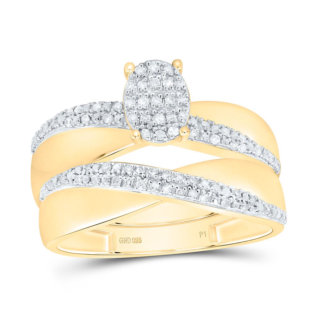 Sterling Silver Yellow Tone 1/3 Cttw Natural Diamond Gift Oval Bridal Trio Set