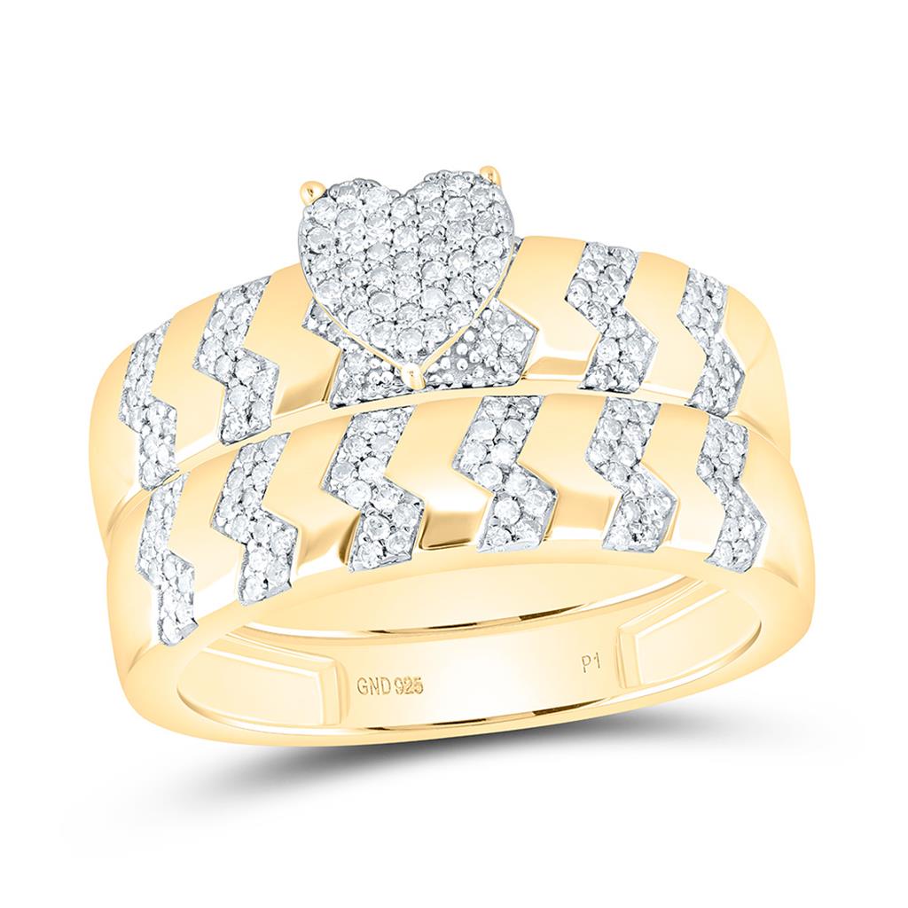 Sterling Silver Yellow Tone 1/2 Cttw Natural Diamond Gift Heart Trio Set