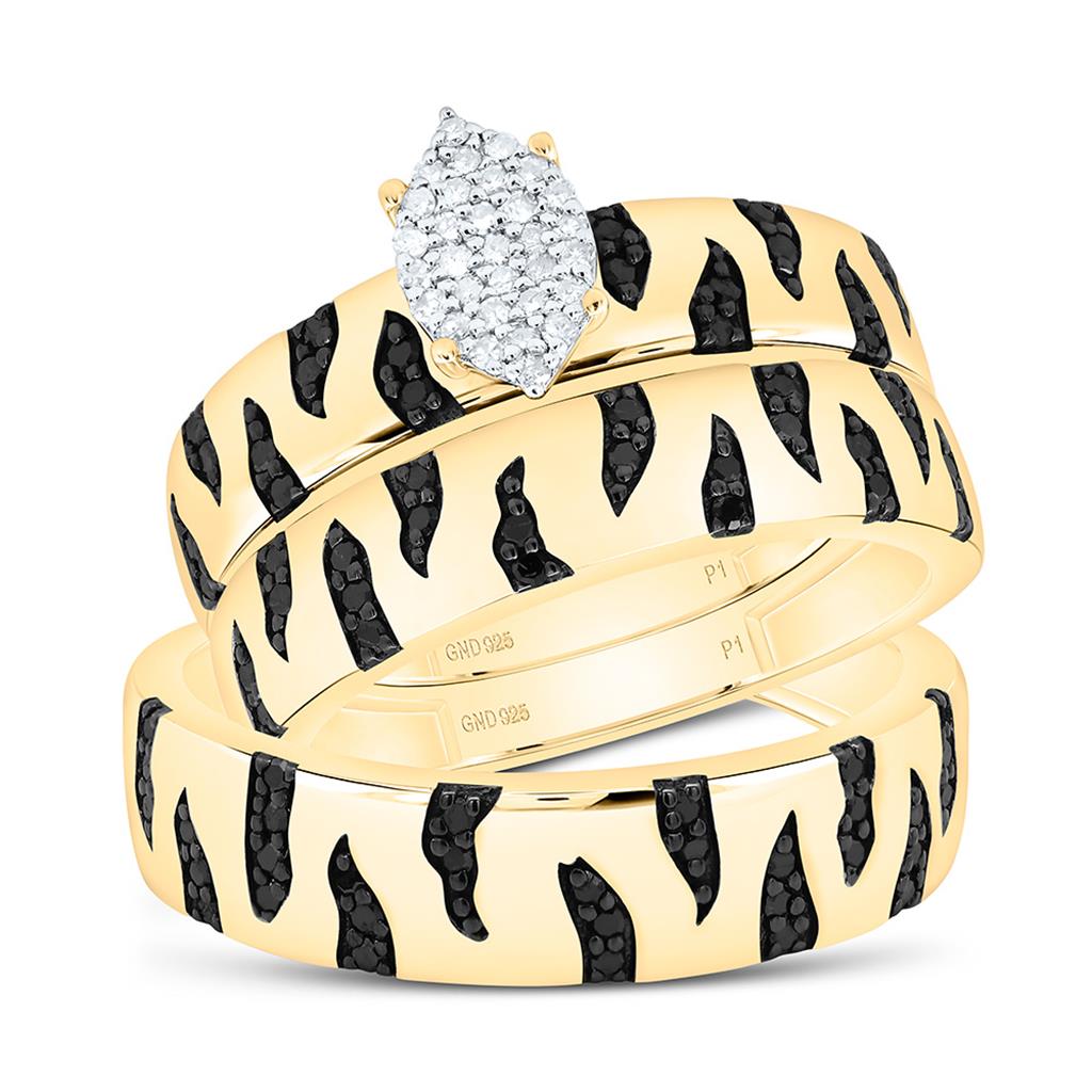 Sterling Silver Yellow Tone 1/2 Cttw Natural Diamond Gift Marquise Trio Set