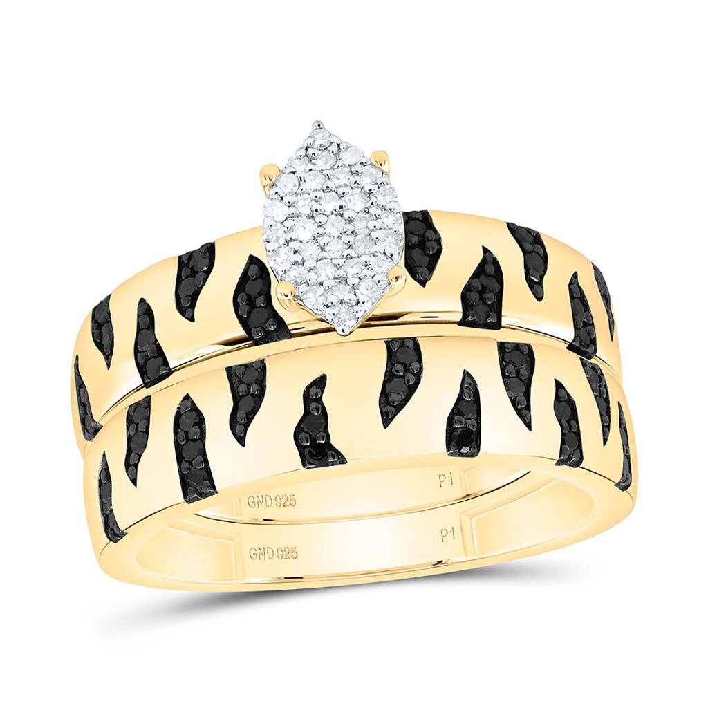 Sterling Silver Yellow Tone 1/2 Cttw Natural Diamond Gift Marquise Trio Set