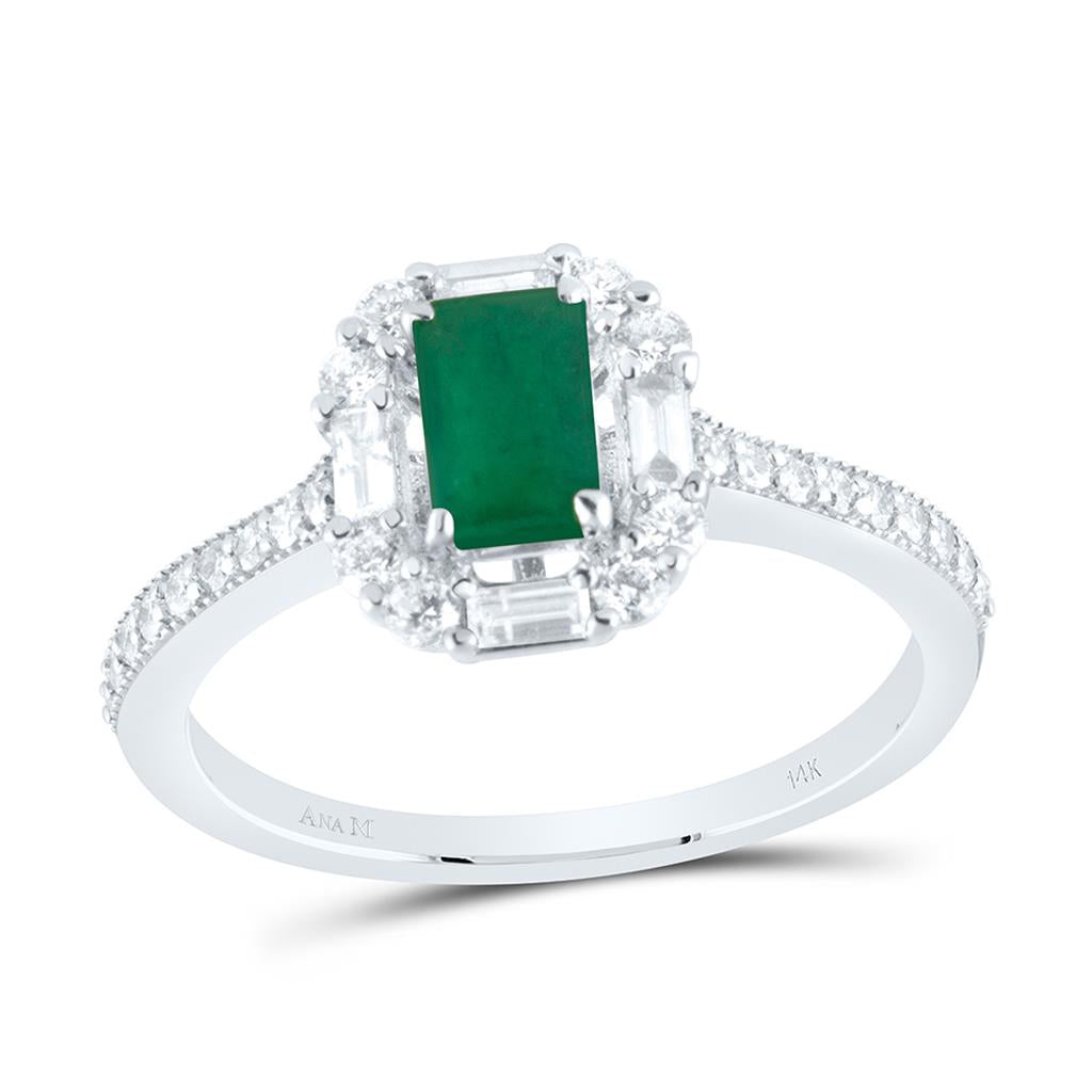 14K White Or Rose Gold 3/8 Cttw Natural Diamond Ana M 6 x 4 Mm Gem Emerald Ring