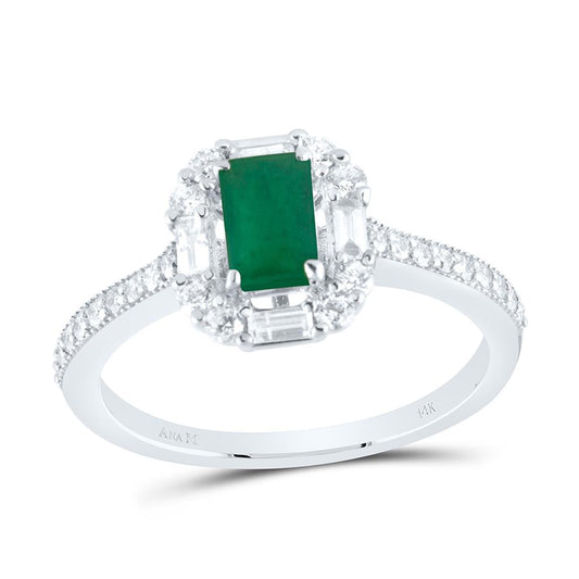 14K White Or Rose Gold 3/8 Cttw Natural Diamond Ana M 6 x 4 Mm Gem Emerald Ring