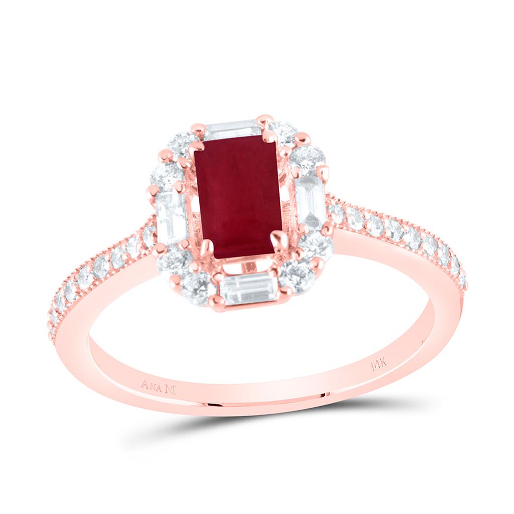 14K White Or Rose Gold 3/8 Cttw Natural Diamond Ana M 6 x 4 Mm Gem Emerald Ring