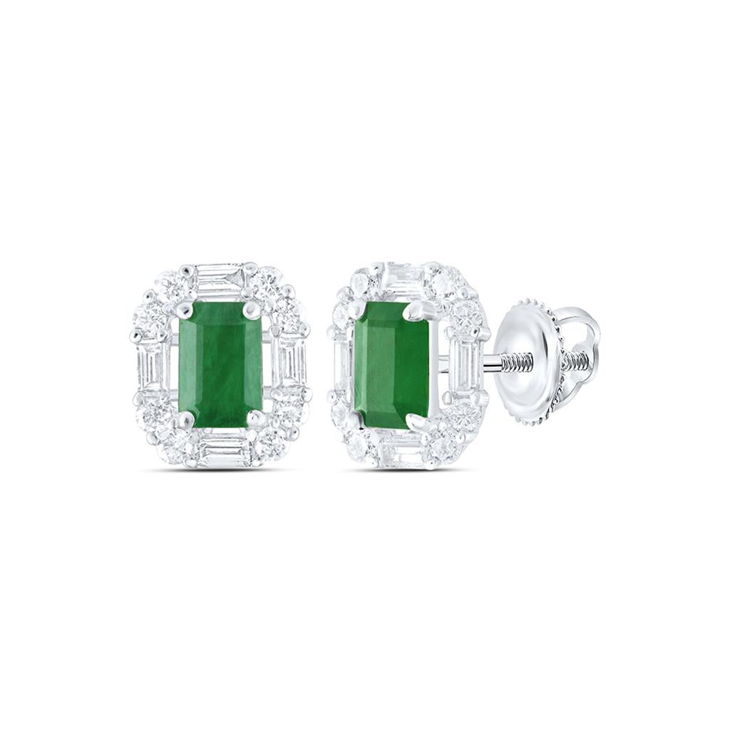 14K White Or Rose Gold 5/8 Cttw Natural Diamond Ana M 6 x 4 Mm Natural Gem Emerald Earring