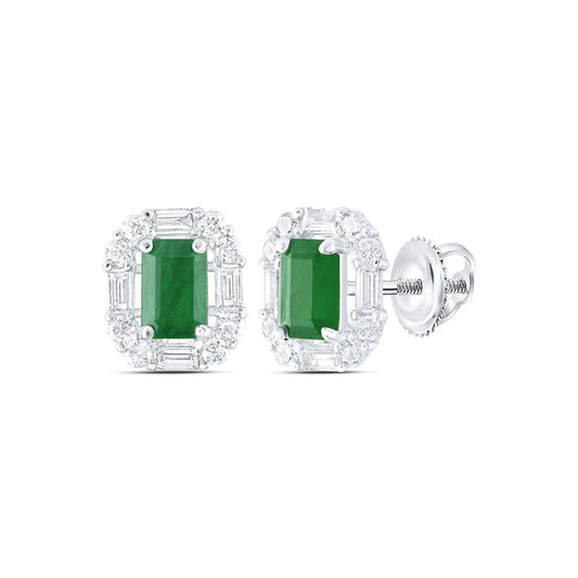 14K White Or Rose Gold 5/8 Cttw Natural Diamond Ana M 6 x 4 Mm Natural Gem Emerald Earring
