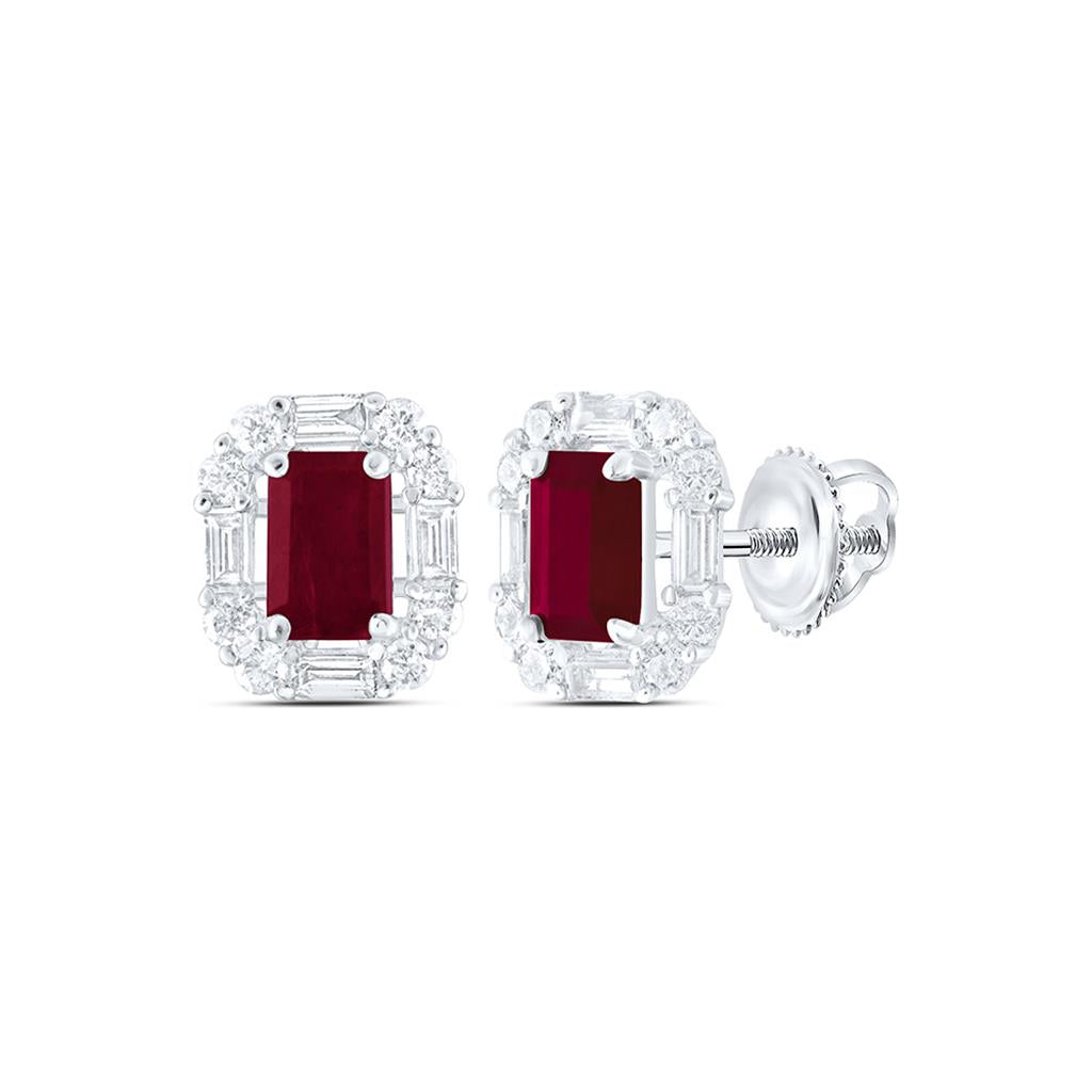 14K White Or Rose Gold 5/8 Cttw Natural Diamond Ana M 6 x 4 Mm Natural Gem Emerald Earring