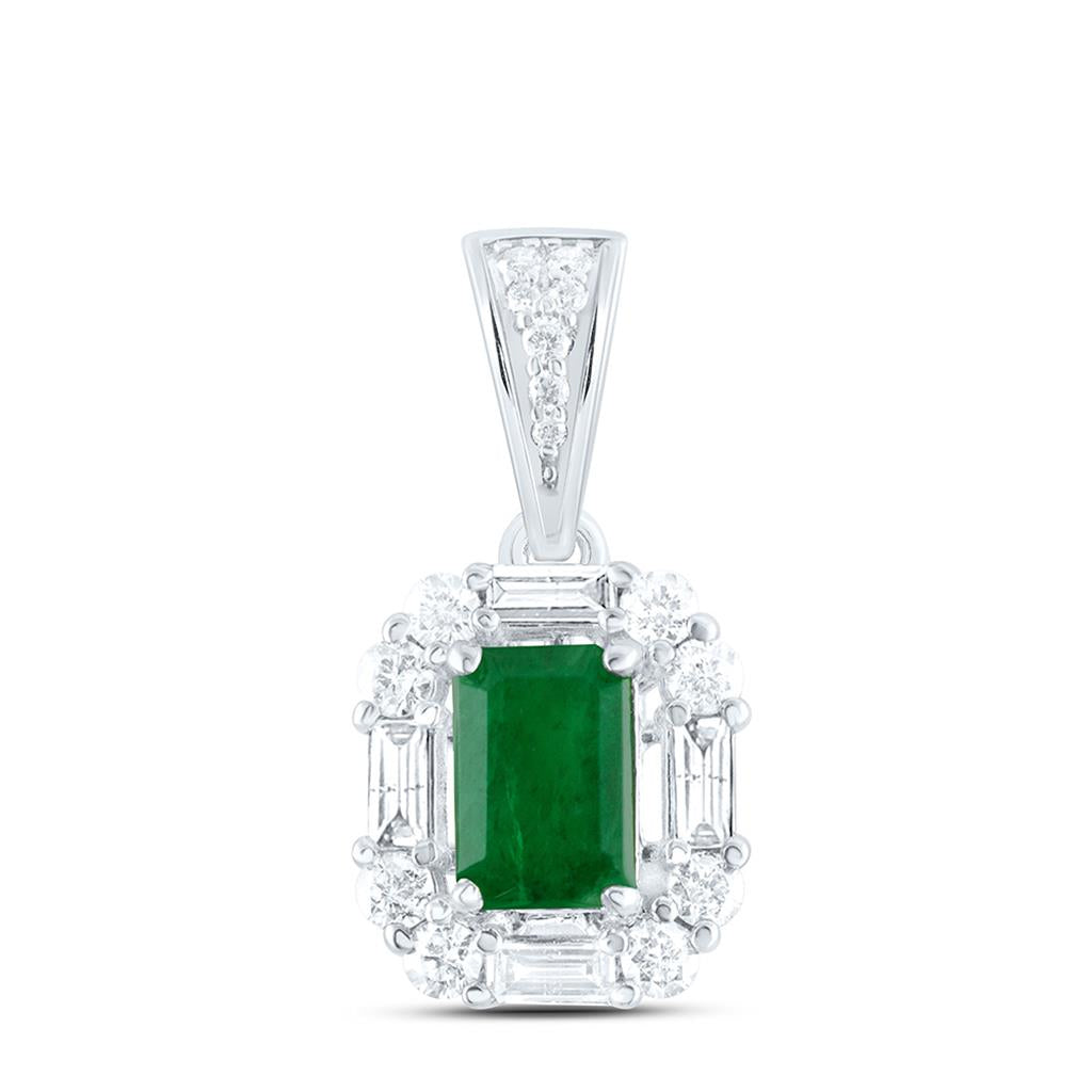 14K White Or Rose Gold 1/3 Cttw Natural Diamond Ana M 6 x 4 Mm Natual Gem Emerald Pendant