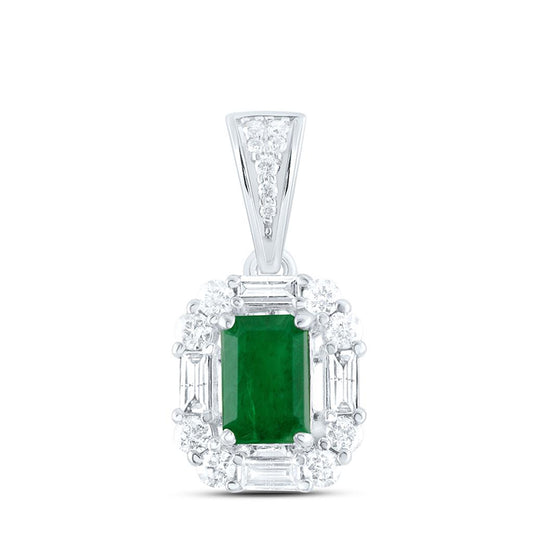 14K White Or Rose Gold 1/3 Cttw Natural Diamond Ana M 6 x 4 Mm Natual Gem Emerald Pendant