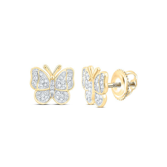 14K Yellow Gold 1/6 Cttw Natural Diamond Fashion Butterfly Earring