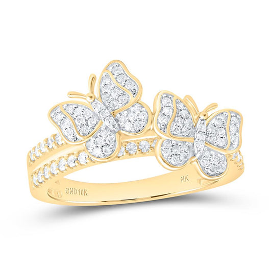 10K Yellow Gold 3/8 Cttw Natural Diamond Fashion Butterfly Ring